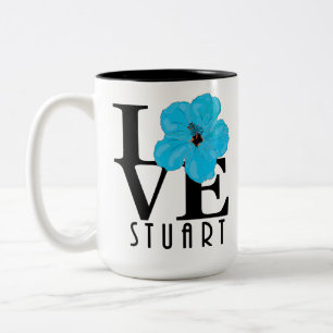 Caneca De Café Em Dois Tons AMOR Stuart Florida Blue Hibiscus 15oz