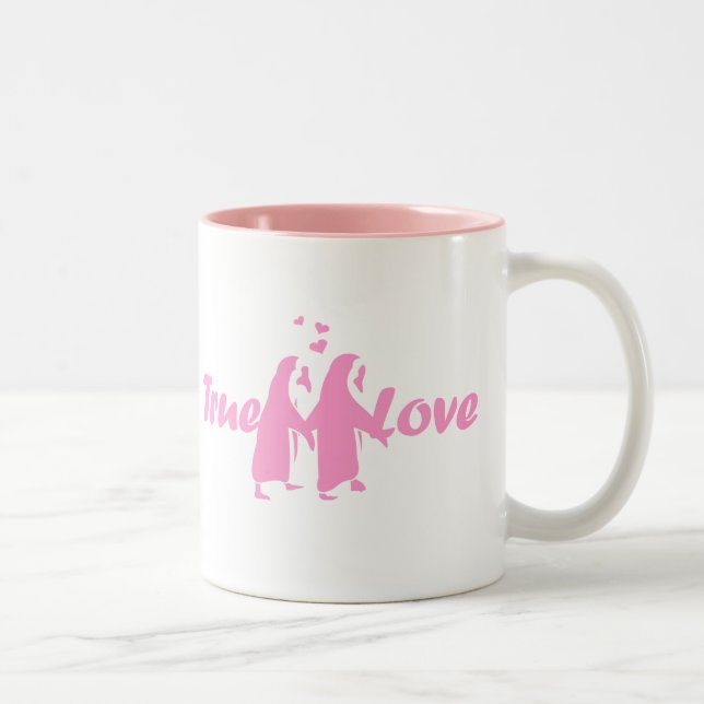 Caneca De Café Em Dois Tons Amor verdadeiro (pinguim) (Direita)