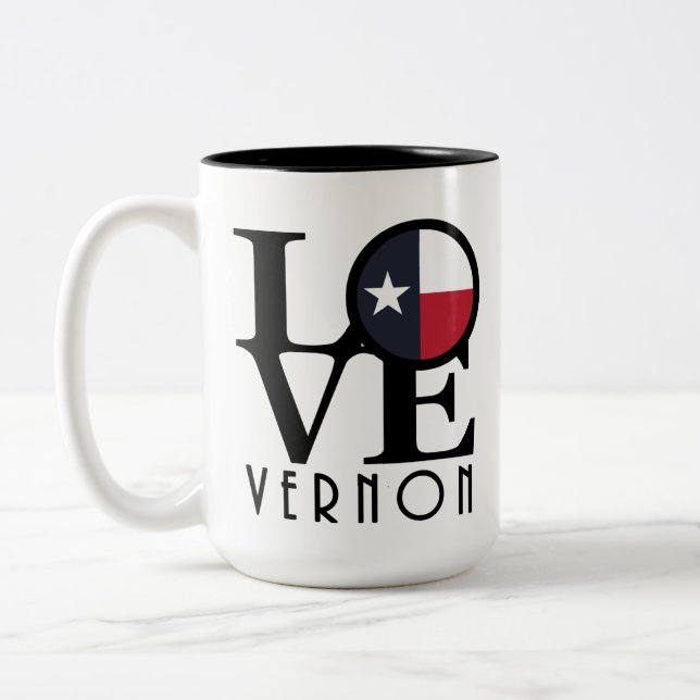 Caneca De Café Em Dois Tons AMOR VErnon Texas 15oz (Esquerda)