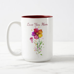 Caneca De Café Em Dois Tons Amor Você Mãe Floral – Presente do Dia das Mães