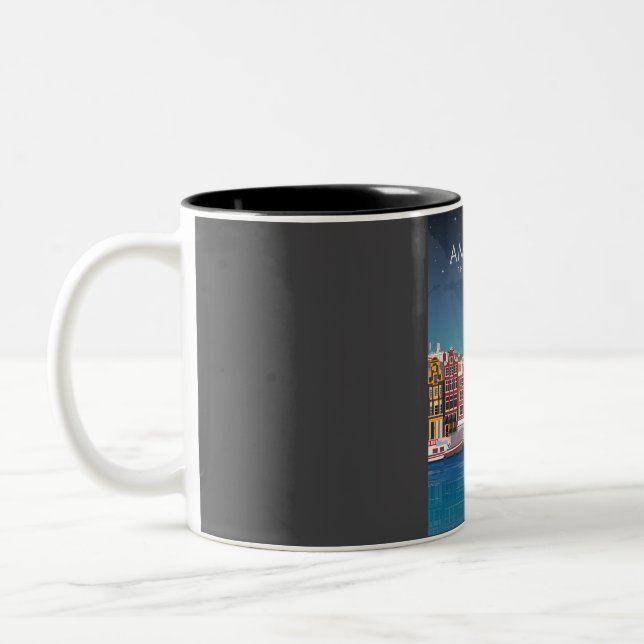 Caneca De Café Em Dois Tons Amsterdã Países Baixos - Poster de viagens à noite (Esquerda)