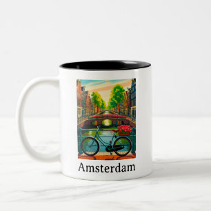 Caneca De Café Em Dois Tons Amsterdã Vintage Holanda Canal Viagem Retro