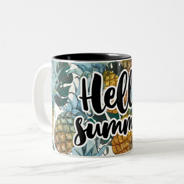 Caneca De Café Em Dois Tons Ananás Tropicais e Folhas Olá Verão (Frente Esquerda)