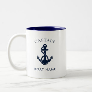 Caneca De Café Em Dois Tons Âncora de Capitão Náutico Personalizada Marinha