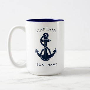 Caneca De Café Em Dois Tons Âncora de Capitão Náutico Personalizado Marinha