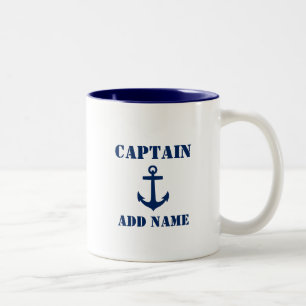 Caneca De Café Em Dois Tons Ancoragem Azul Capitão Adicionar Nome ou Nome do B