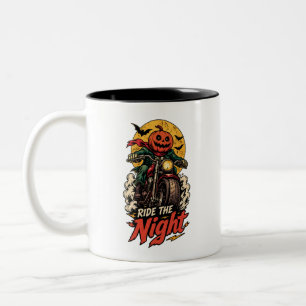 Caneca De Café Em Dois Tons Andar de Moto à Noite Abóbora Motoqueiro Halloween