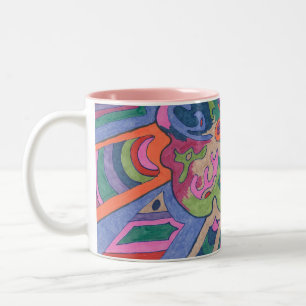 Caneca De Café Em Dois Tons Ande pelo Groovy Rainbow, abstrato
