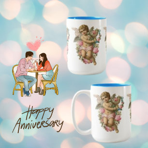 Caneca De Café Em Dois Tons Angel Vintage Flower Wing Mug