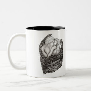 Caneca De Café Em Dois Tons Angels Kissing, Design preto e branco