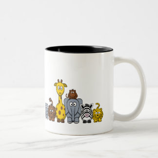 Caneca De Café Em Dois Tons Animais da Selva de Cartoon
