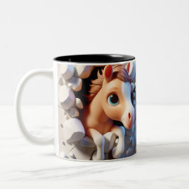 Caneca De Café Em Dois Tons Animais de café de cacau quente com cavalos de beb