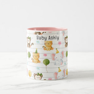 Caneca De Café Em Dois Tons Animais de Safari Fofos Personalizados Nome das Cr