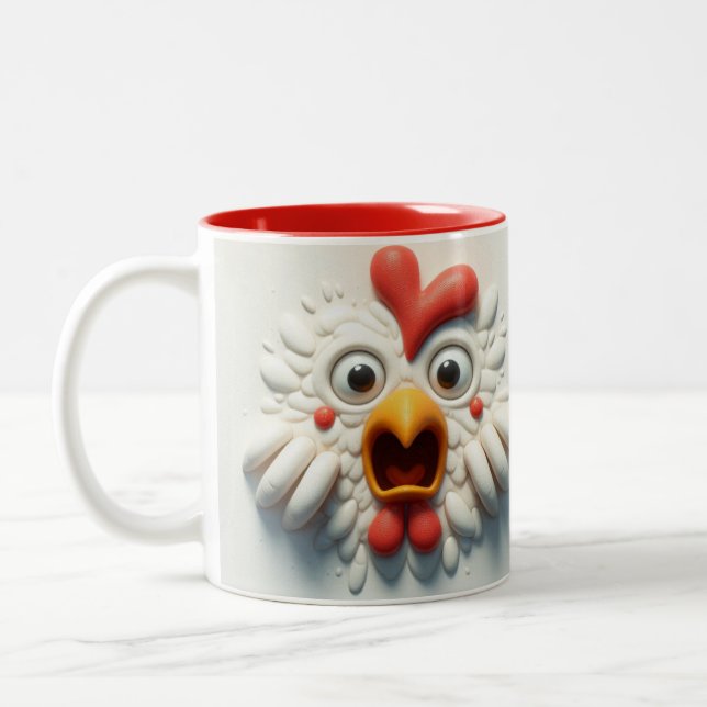Caneca De Café Em Dois Tons Animais Engraçados De Frango 3D (Esquerda)