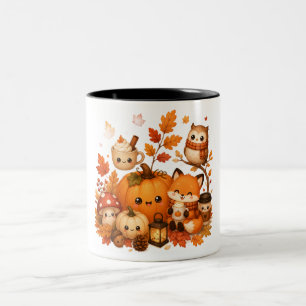 Caneca De Café Em Dois Tons Animais Fofos de Outono Kawaii, Raposa, Coruja, Ab