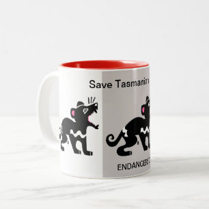 Caneca De Café Em Dois Tons Animais selvagens - Save TASMANIAN DEVILS - Austrá