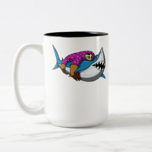 Caneca De Café Em Dois Tons Animal engraçado do oceano do tubarão preguiços
