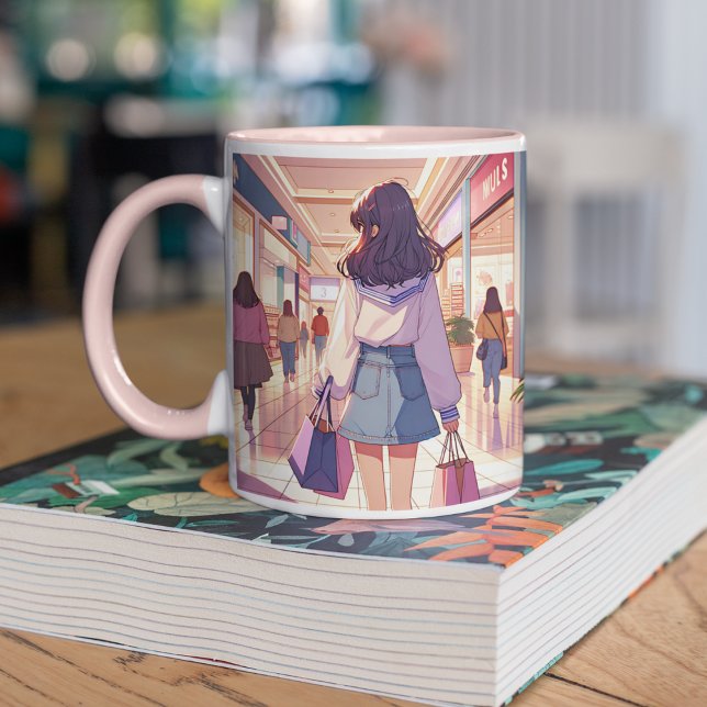 Caneca De Café Em Dois Tons Anime Girl Comprando (Criador carregado)