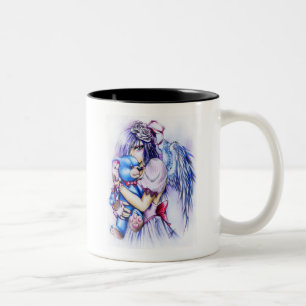 Caneca De Café Em Dois Tons Anime Gótico Menina Anjo Rosa Com Teddy