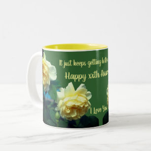 Caneca De Café Em Dois Tons Aniversário Amar Rosas Amarelas Flor Personalizado