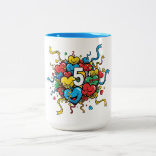 Caneca De Café Em Dois Tons Aniversário Colorido de 5 Anos