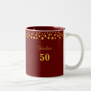 Caneca De Café Em Dois Tons Aniversário de 50 anos Fabuloso & Confetes Dourado