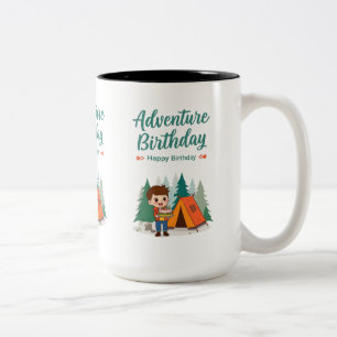 Caneca De Café Em Dois Tons Aniversário de Aventura Acampamento Arte Infantil