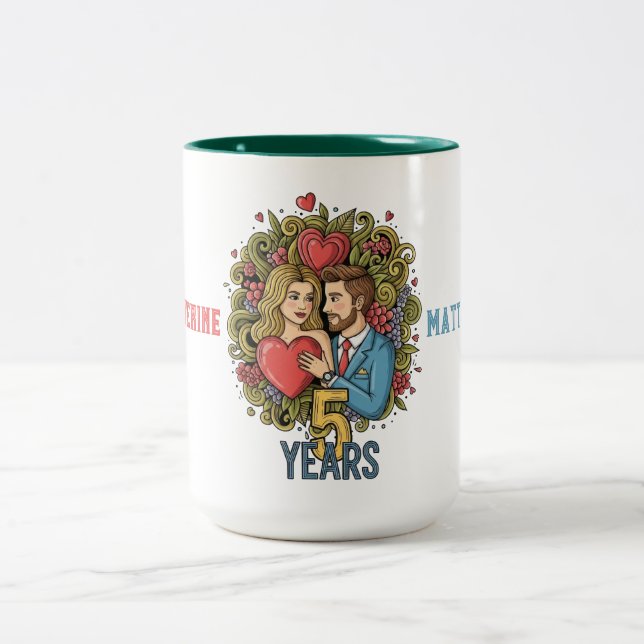 Caneca De Café Em Dois Tons Aniversário de Cinco Anos (Centro)