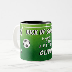 Caneca De Café Em Dois Tons Aniversário de criança De Futebol Da Bola De Futeb