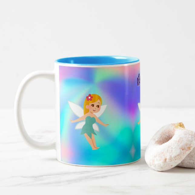 Caneca De Café Em Dois Tons Aniversário de Fada Princesa Caprichosa (Com Donut)