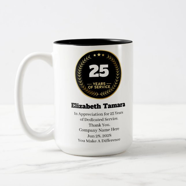 Caneca De Café Em Dois Tons Aniversário de trabalho de 25 anos | Apreciação do (Esquerda)