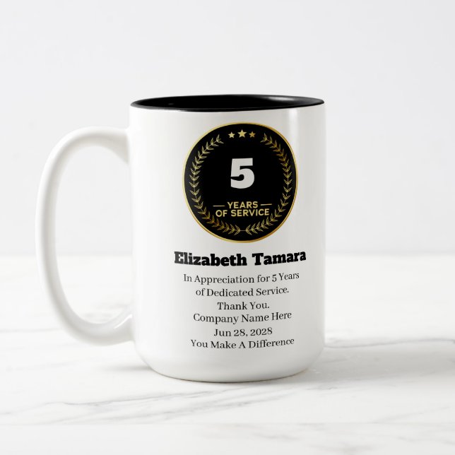 Caneca De Café Em Dois Tons Aniversário de trabalho de 5 anos | Apreciação dos (Esquerda)