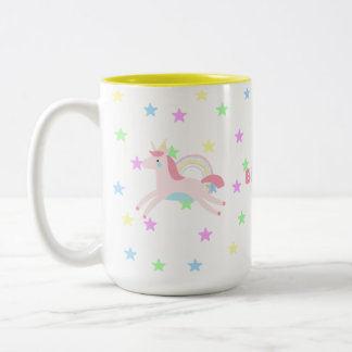 Caneca De Café Em Dois Tons Aniversário do arco-íris do Unicórnio Pastel Cute 