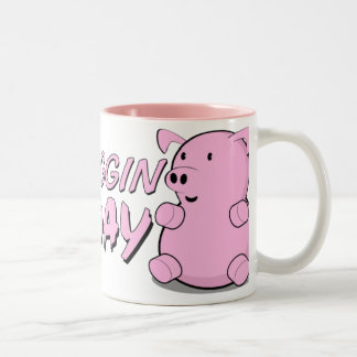 Caneca De Café Em Dois Tons Aniversário feliz de Piggin