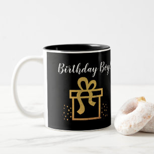 Caneca De Café Em Dois Tons Aniversário Garoto Preto e Dourado Folha
