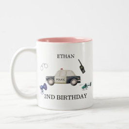 Caneca De Café Em Dois Tons Aniversário Infantil da Polícia Fashion