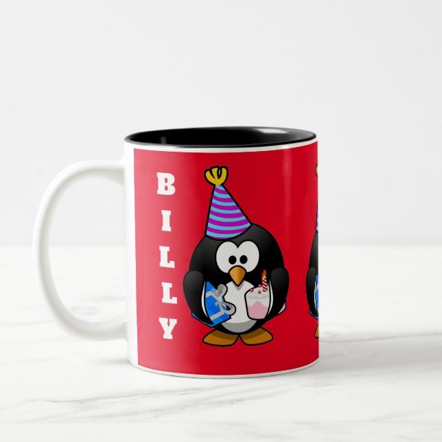 CANECA DE CAFÉ EM DOIS TONS ANIVERSÁRIO PERSONALIZADO DOS PINGUINS (Esquerda)