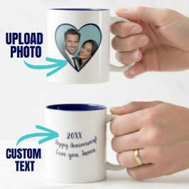 Caneca De Café Em Dois Tons Aniversário Personalizado Foto Personalizada Coraç