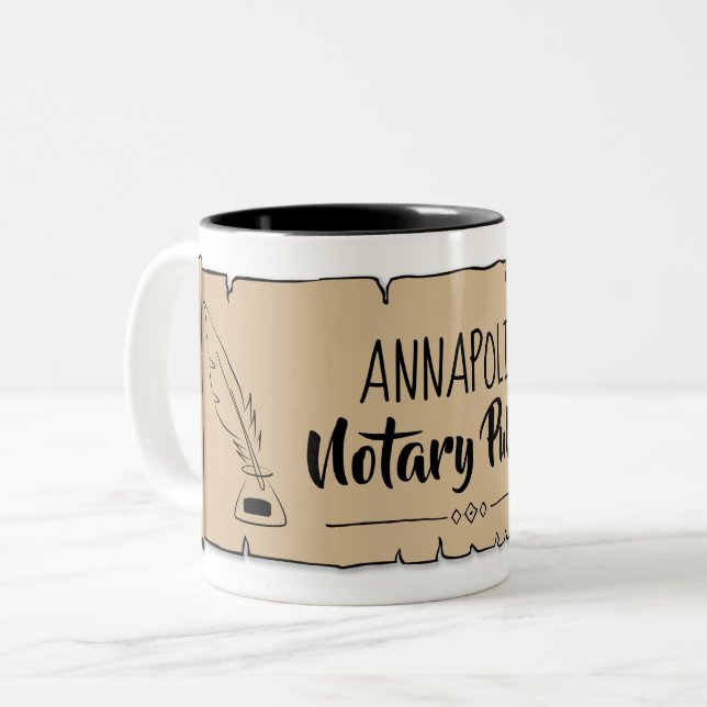 Caneca De Café Em Dois Tons Annapolis Notary Scroll Feather Quill (Frente Esquerda)