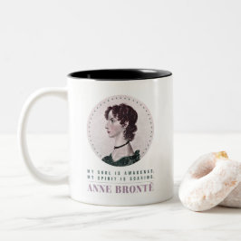 Caneca De Café Em Dois Tons Anne Bronte, Retrato e Citação Minha Alma está des