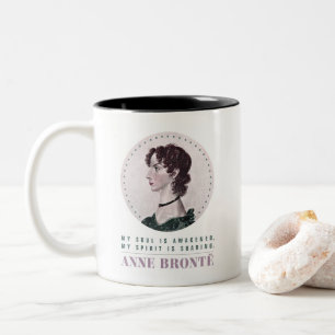 Caneca De Café Em Dois Tons Anne Bronte, Retrato e Citação Minha Alma está des