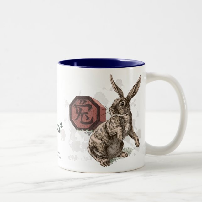 Caneca De Café Em Dois Tons Ano da Arte Zodiaca Chinesa de Coelho (Direita)