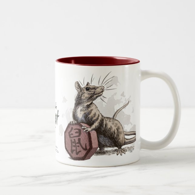 Caneca De Café Em Dois Tons Ano da Arte Zodiaca Chinesa Rato (Direita)