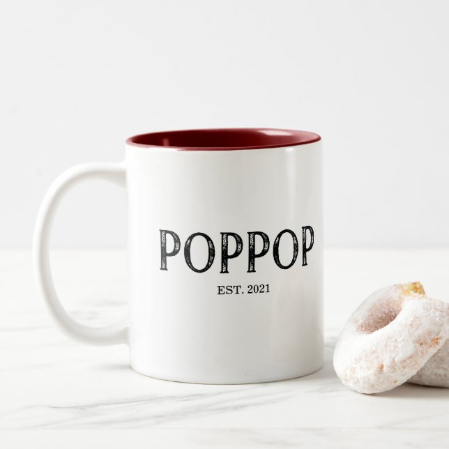 Caneca De Café Em Dois Tons Ano de Fundação do PopPop (Com Donut)
