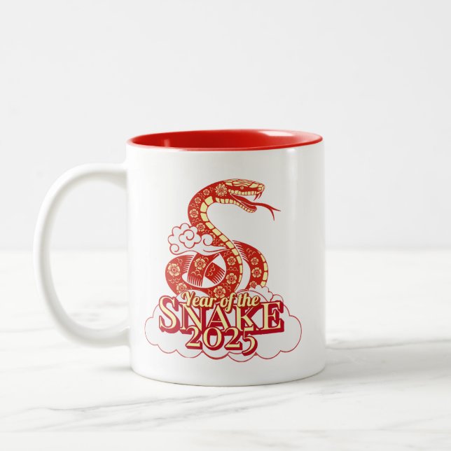 Caneca De Café Em Dois Tons Ano do Ano Novo da China Cobra 2025 (Esquerda)