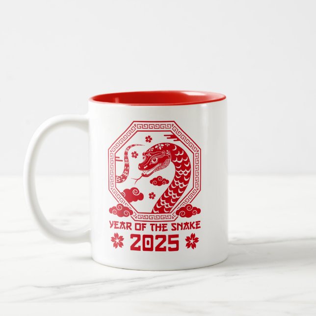 Caneca De Café Em Dois Tons Ano Novo Chinês 2025 Ano da Cobra (Esquerda)
