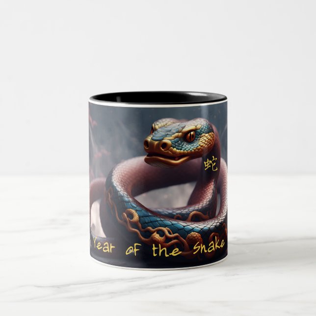 Caneca De Café Em Dois Tons Ano Novo Chinês do Aniversário Zodíaco Cobra M2 (Centro)