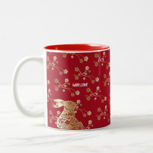 Caneca De Café Em Dois Tons Ano Novo Chinês do Coelho 2023 Vermelho Dourado Fl