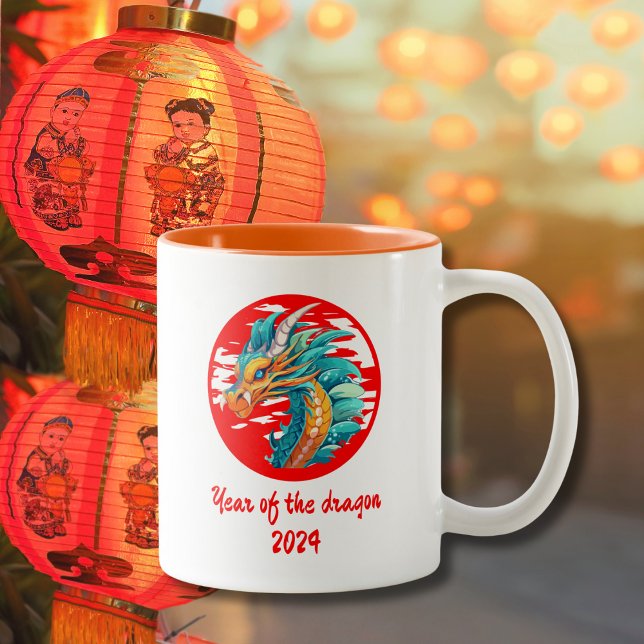 Caneca De Café Em Dois Tons Ano Novo Chinês do Dragão Chinês - Presente Zodíac (Criador carregado)