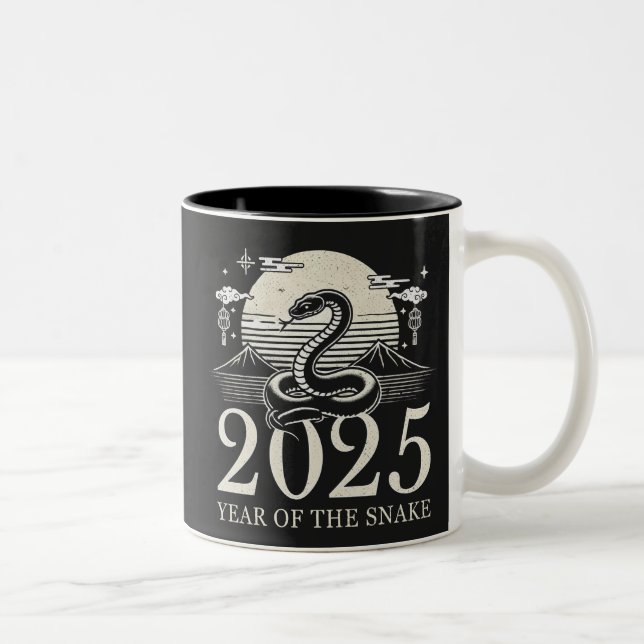 Caneca De Café Em Dois Tons Ano Novo Lunar 2025 Ano da Cobra (Direita)